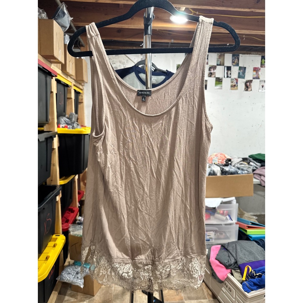 Buckle Black Womens Lace Trim Scoop Neck Tank Top Taupe Brown Large Sleeveless